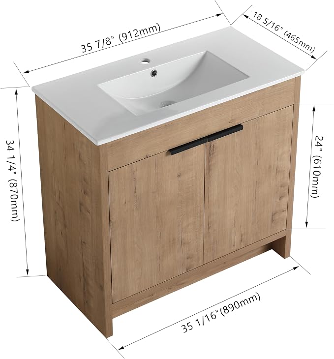 36 inch Bathroom Vanity with Sink, Bathroom Cabinet W/Single Ceramic Sink - Image 2