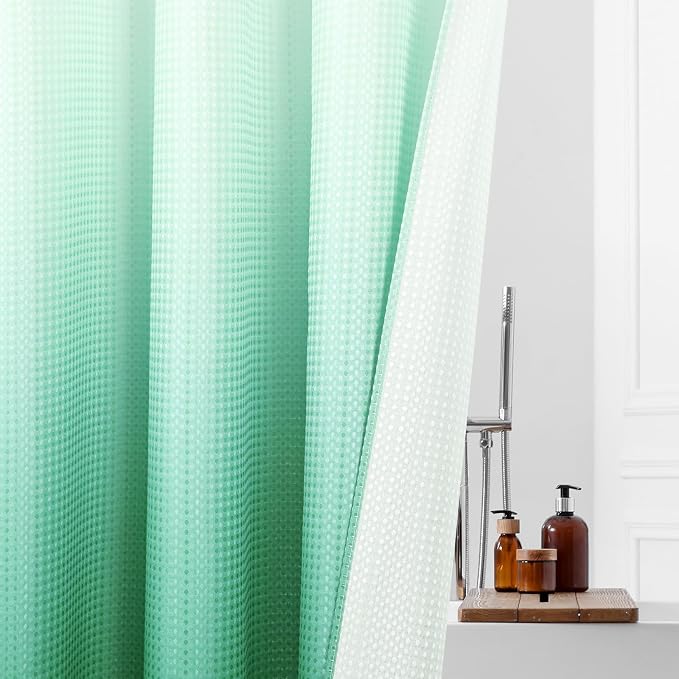 MitoVilla Teal Ombre Waffle Small Stall Shower Curtain Liner Set 36 x 74 - Image 5