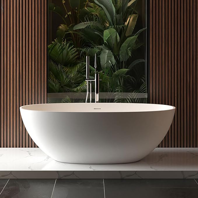 GarveeLife Freestanding Solid Surface Bathtub 65 Inch – Matte White Stone Stand by GarveeLife