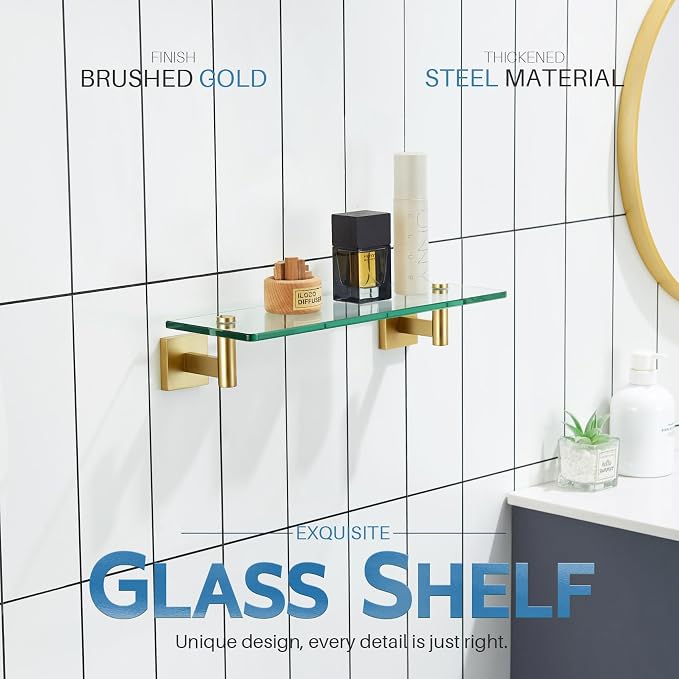 KOKOSIRI Wall Shelves Floating Shelf 16'' Gold Stainless Steel Bathroom - Image 3
