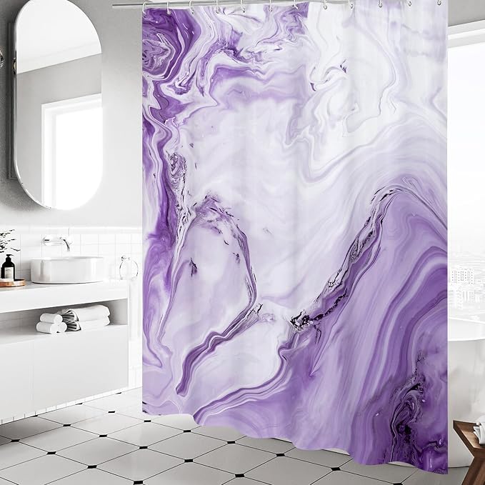 MitoVilla Purple Marble Shower Curtain, Abstract Ombre Fabric Shower Curtains - Image 2
