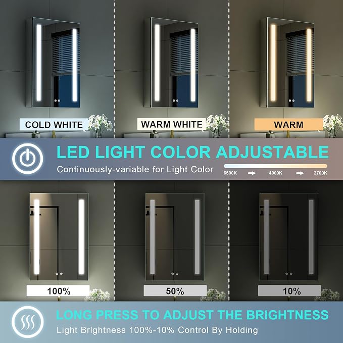 WELLFOR 20" X 30" LED Medicine Cabinet - Image 4