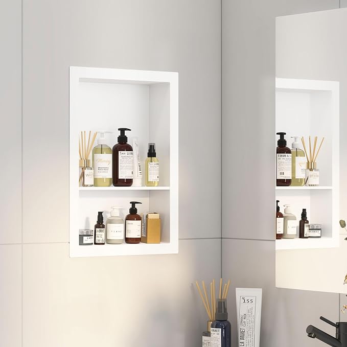 12x18 White Shower Niche for Shower Wall, Bathroom Medicine Cabinet Recessed by Mepplzian