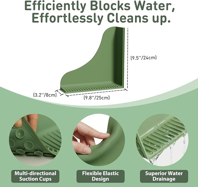 Roslim 2-Pack All-Silicone Shower Splash Guard, Bath Tub Corner Water Blocker - Image 2