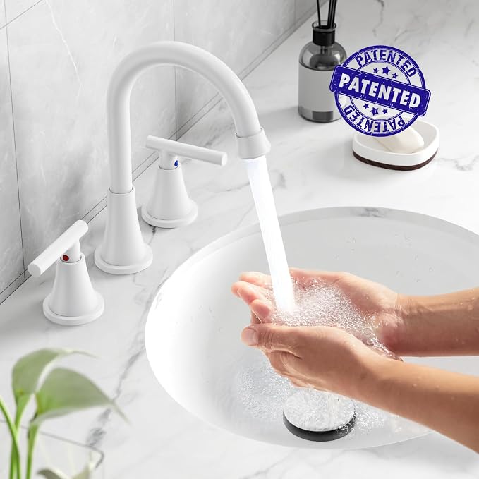 Bathroom Faucets for Sink 3 Hole, Hurran White Bathroom Sink Faucet - Image 2