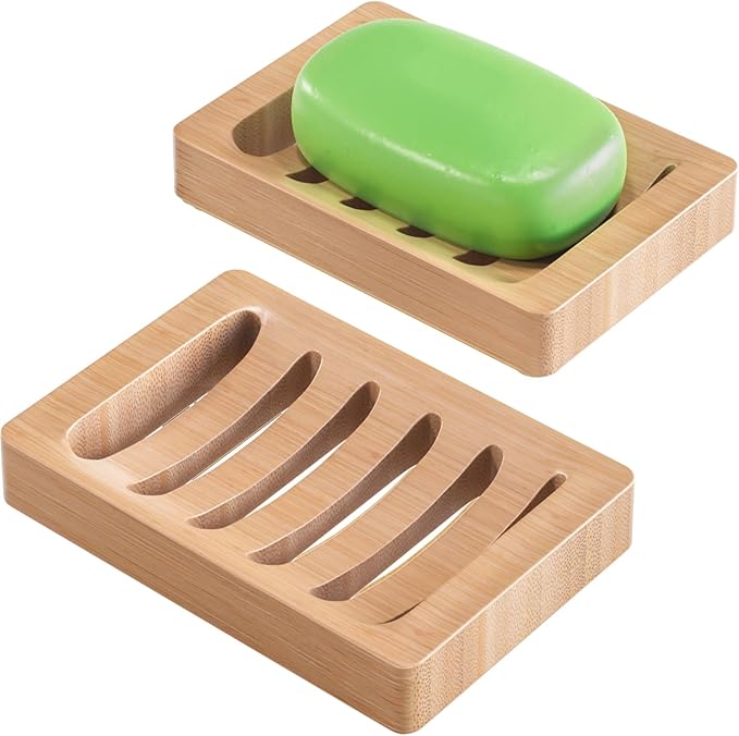 AmazerBath Soap Holder Soap Dish, Bamboo Soap Dish, 2 Pack Wood Bar Soap Holder by AmazerBath