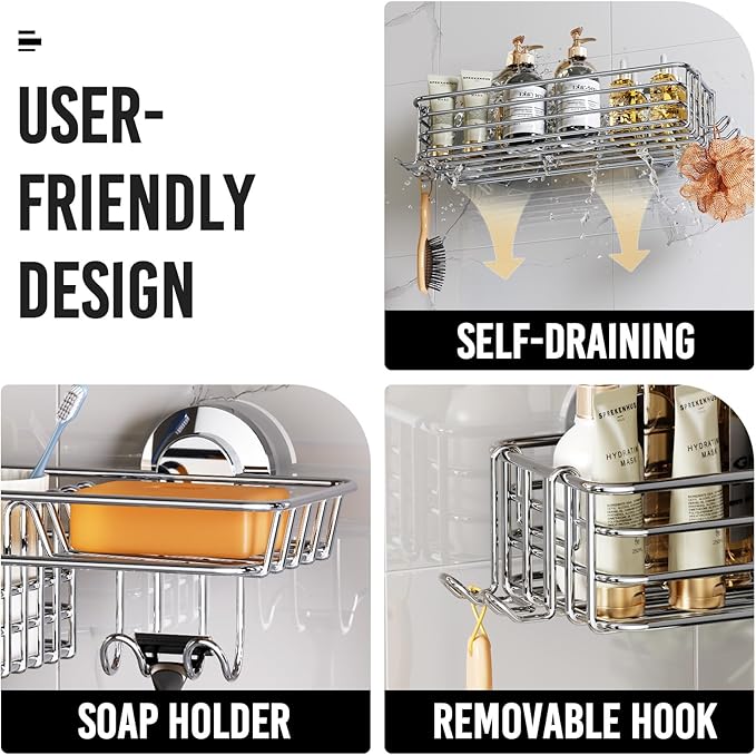 LEVERLOC Shower Caddy Suction Cup, Shower Organizer Removable Bathroom Shelf - Image 4
