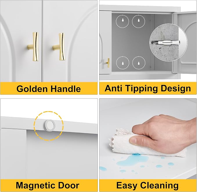 Wall Upper Storage Cabinet, Metal Bathroom Wall Mounted Cabinet, 15 Inch - Image 4