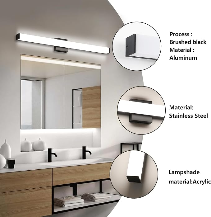 Bathroom Vanity Light Brushed Black Square LED 31.5 inch 24W 4000K Natural - Image 2