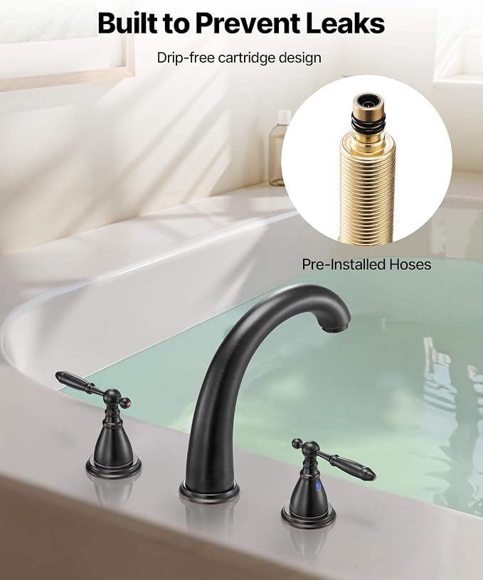 VEVOR Roman Tub Faucet, 3 Hole Waterfall Bathtub Faucet, Gooseneck Bath Tubs - Image 5