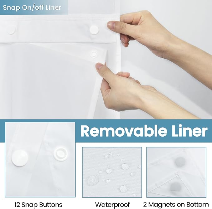 White No Hook Shower Curtain - Image 6
