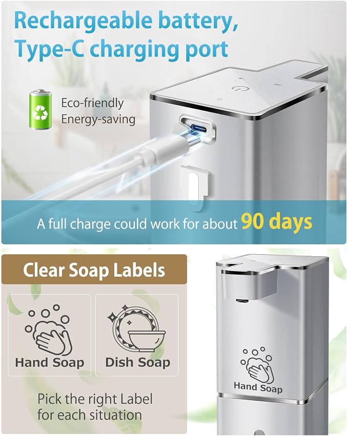 Automatic Foaming Soap Dispenser Touchless 380ml/12.8oz Rechargeable Hand Soap - Image 5