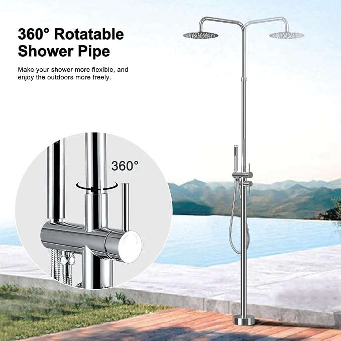 RBROHANT Freestanding Outdoor Shower Chrome, Height Adjustable Outside Showers - Image 3