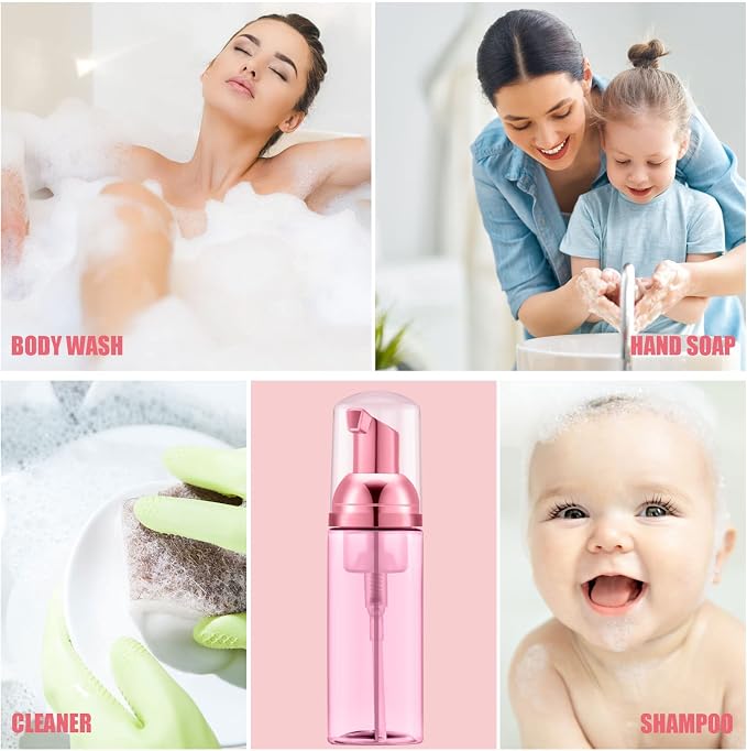 Lil Ray 2 Oz Empty Clear Rose Red Foam Pump Bottle, Travel Foamer Soap Dispenser - Image 4