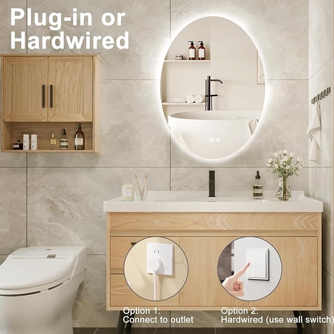 28 X 20 Inch Oval Backlit LED Bathroom Mirror Anti-Fog 3 Colors Light Dimmable - Image 7