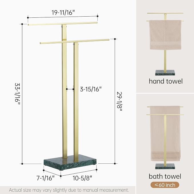 KES Standing Towel Rack with Green Natural Marble Base, 2-Tier Luxury Bath - Image 5