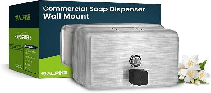 Alpine Commercial Wall-Mounted Soap Dispenser – Stainless Steel, Manual Pump by Alpine