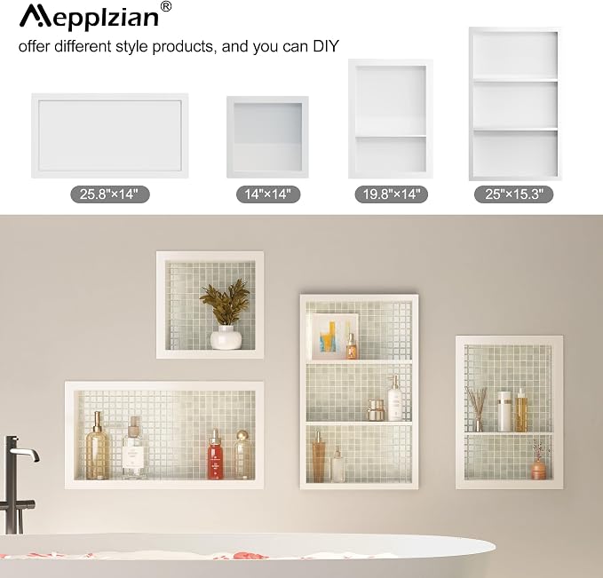 12x18 White Shower Niche for Shower Wall, Bathroom Medicine Cabinet Recessed - Image 4