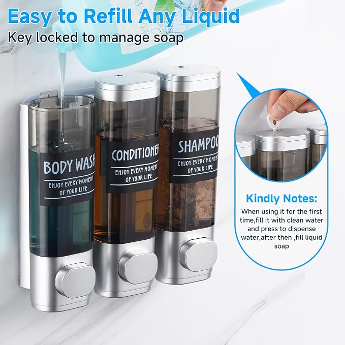 Shampoo and Conditioner Dispenser, GlintGath Shower Dispenser 3 Chamber No - Image 5