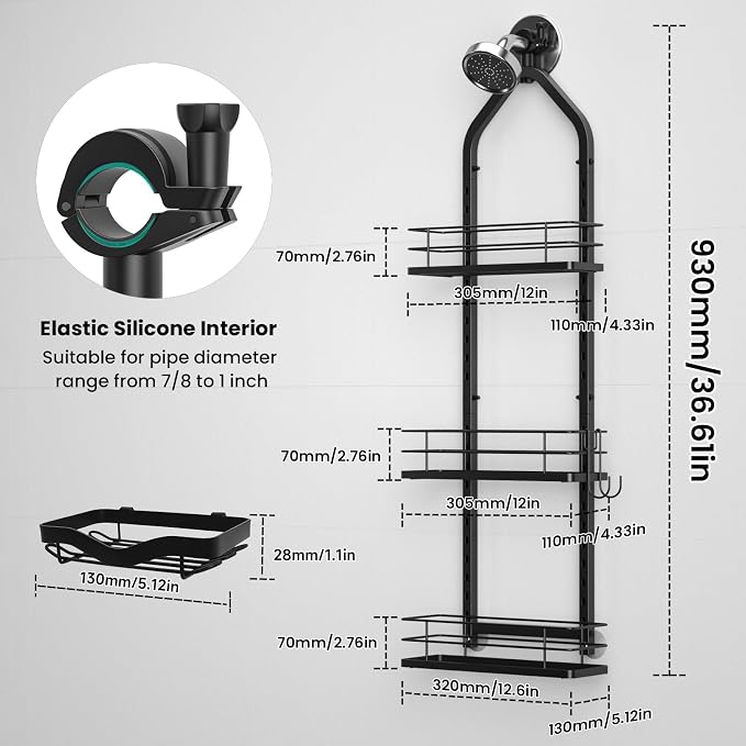 Shower Caddy Hanging, Adjustable Anti-Swing-Over The Shower Head Caddy - Image 4
