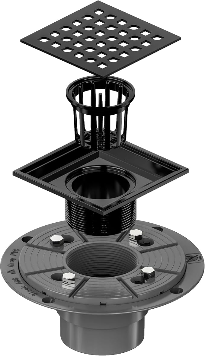 Neodrain Square Shower Drain, 4 inch Black Stainless Steel 304 Grate and PVC - Image 8