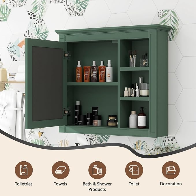 30'' x 28'' Green Medicine Cabinet, Wall Mounted Bathroom Storage Cabinet - Image 5