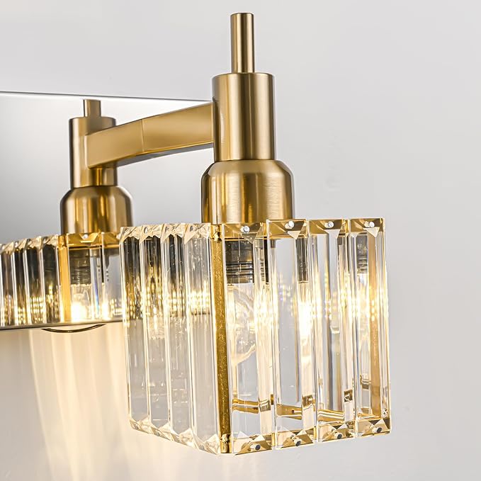 Crystal Bathroom Light Gold Chrome 4-Light Modern Bathroom Vanity Fixtures Over - Image 9