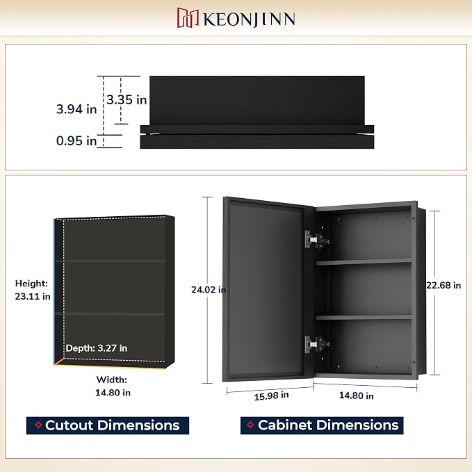 Keonjinn 16" x 24" Black Medicine Cabinets - Image 2