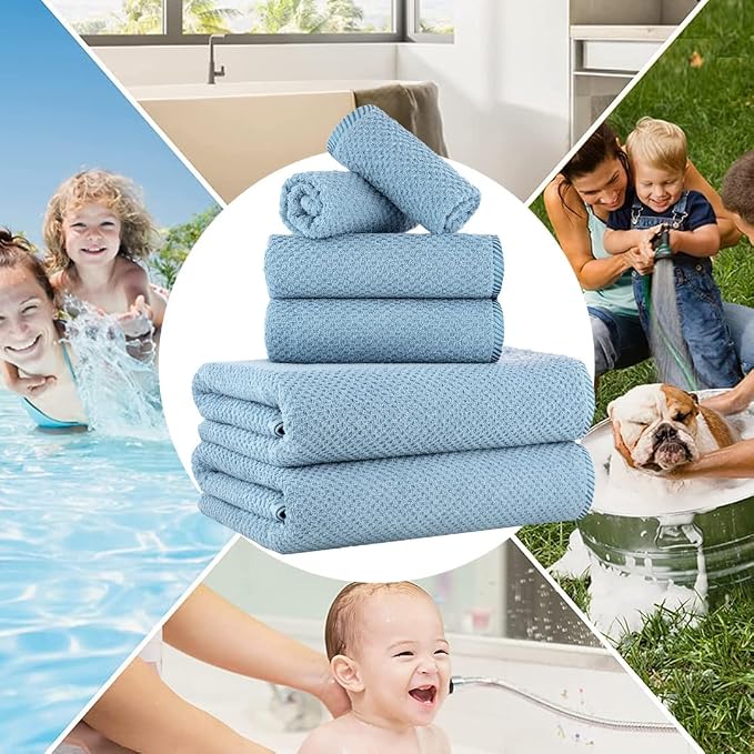 CASA COPENHAGEN Popcorn 6 Pieces Towel Set- Dusty Blue, 600 GSM 2 Bath Towel 2 - Image 4