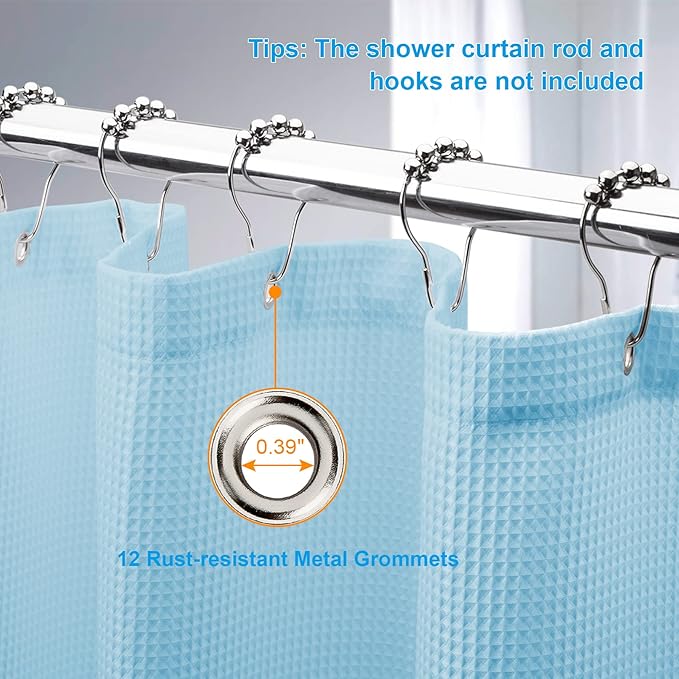 AmazerBath Waffle Shower Curtain, Baby Blue Shower Curtain Fabric Long - Image 5