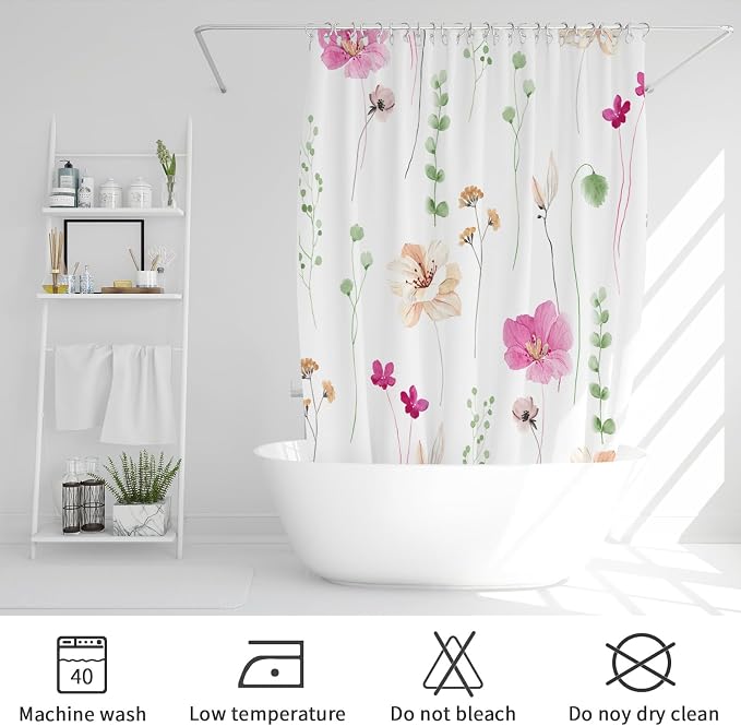 Gibelle Watercolor Floral Shower Curtain, Modern Minimalist Waterproof Fabric - Image 6