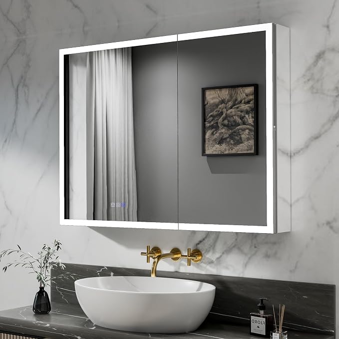 LED Medicine Cabinet Mirror for Bathroom, 40x30 Medicine Cabinet by YUGAHompack