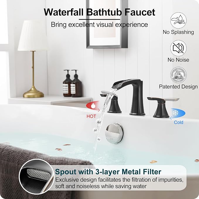 Waterfall Bathtub Faucet Oil Rubbed Bronze, Brass Bath Tub Faucet Set 3 Hole - Image 2