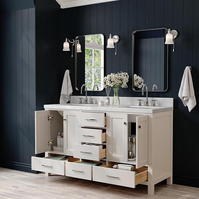 ARIEL Cambridge 60 Inch Grey Bathroom Vanity Double Sink, Solid Wood, Carrara - Image 4
