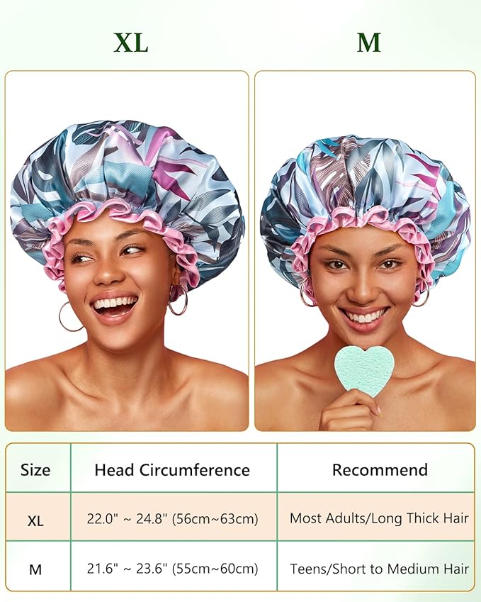 mikimini Large Shower Cap for Women Reusable Waterproof, Adjustable Hair Cap - Image 2