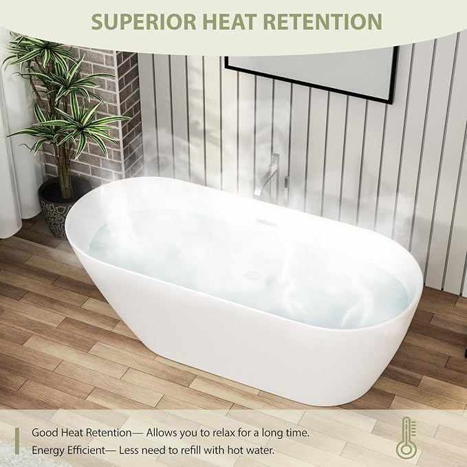 Mocoloo 67" Acrylic Freestanding Bathtub Contemporary Soaking White Bath Tub - Image 5