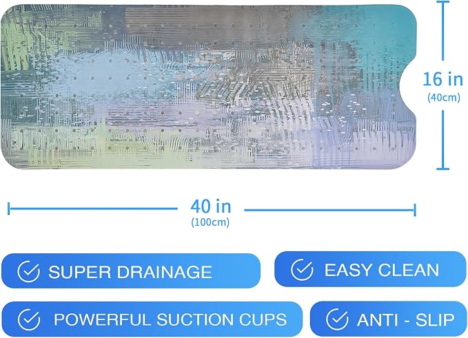 Turquoise Bathtub Mat Non Slip 40x16in Extra Long Anti Slip Bath Mat - Image 7