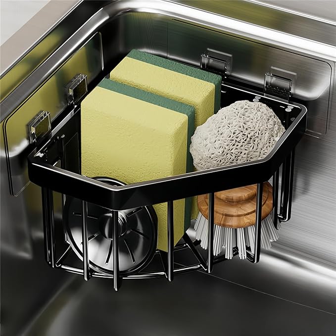 Wall Mounted Sink Caddy Organizer, Carbon Steel Kitchen Sponge Holder by Unknown