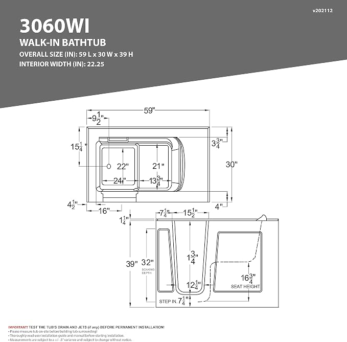 ANZZI Walk-in Tub 30" x 60" Left Drain Quick Fill Walk-In Whirlpool and Air Tub - Image 6