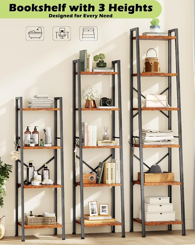 Furologee 5 Tier Ladder Shelf Bookcase, Tall Narrow Bookshelf - Image 4
