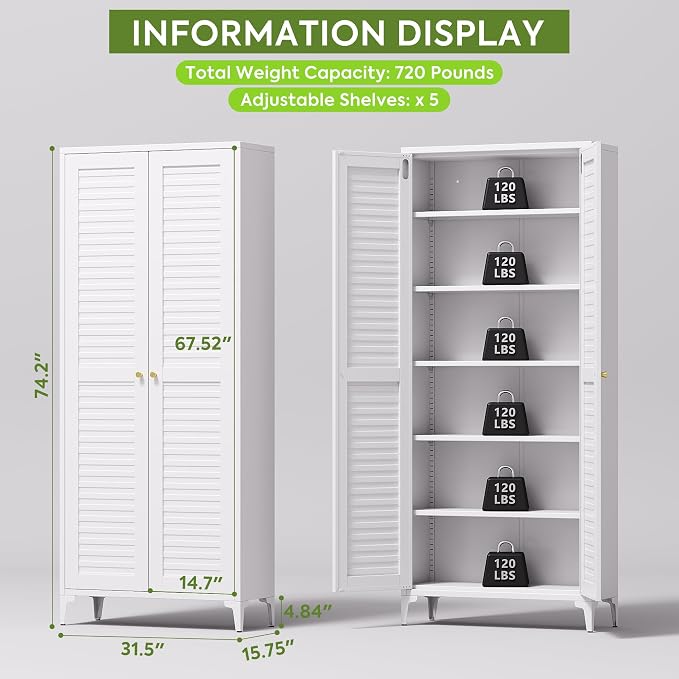74" H Metal Pantry Cabinet, Kitchen Pantry Storage Cabinets - Image 3