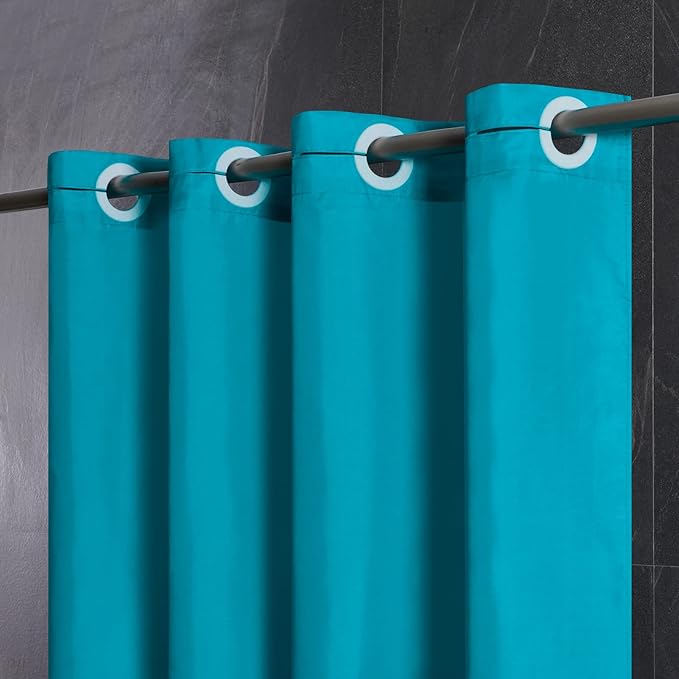 Furlinic Teal Extra Long Shower Curtain No Hooks Needed 96 Length, Waterproof by Furlinic