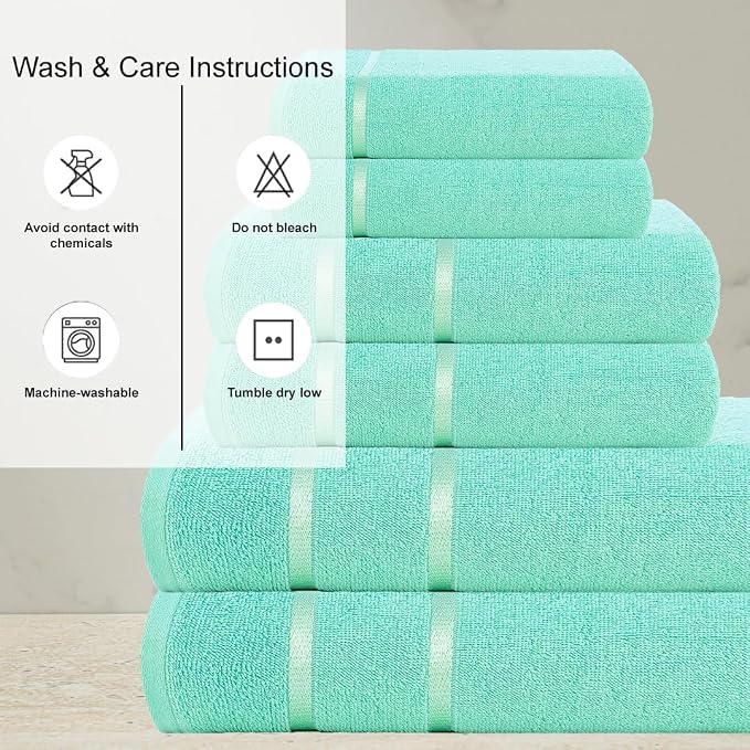 CASA COPENHAGEN Eternal 6 Pieces Towel Set- Aqua Blue, 500 GSM 2 Bath Towel 2 - Image 3