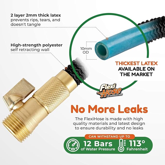 Flexi Hose PLUS with 8 Function Nozzle Expandable Garden Hose, Lightweight & - Image 3