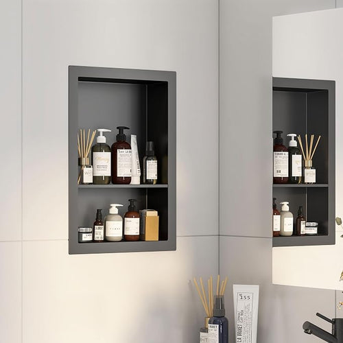 12x18 Black Shower Niche for Shower Wall, Bathroom Medicine Cabinet Recessed by Mepplzian