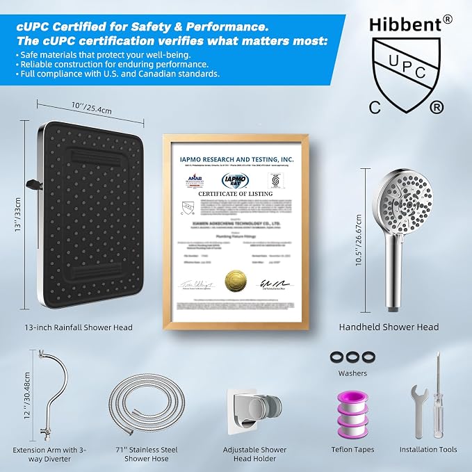 Hibbent cUPC Certified High Pressure 13'' Dual Shower Head Combo - Image 7