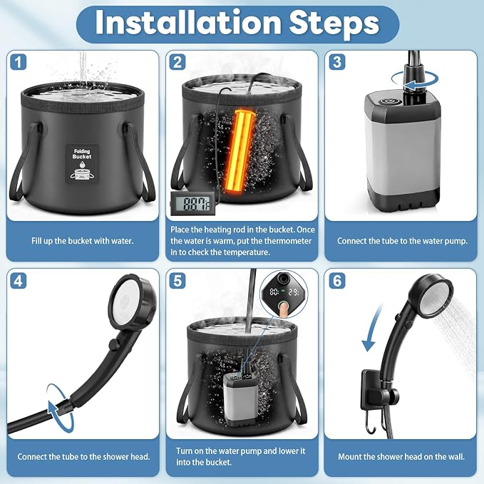 Portable Shower with Heater 1500W Camping Water Heater with Shower Head 3 Spray - Image 7