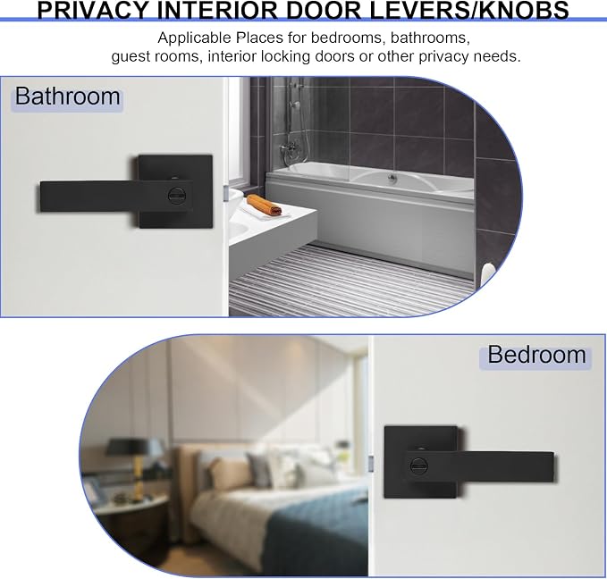 Privacy Door Levers, 5 Pack Matte Black Door Handles, Bed and Bath Door - Image 3