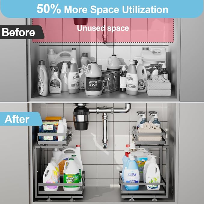 Under Sink Organizer, JCYLQ Dual-Rail Ball-Bearing, Under Kitchen Sink Organizer - Image 6