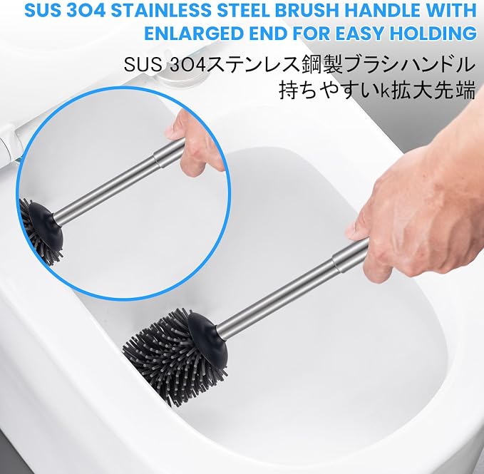 Stainless Steel Toilet Brush and Holder Toilet Brush Bowl Cleaning Brush Double - Image 5